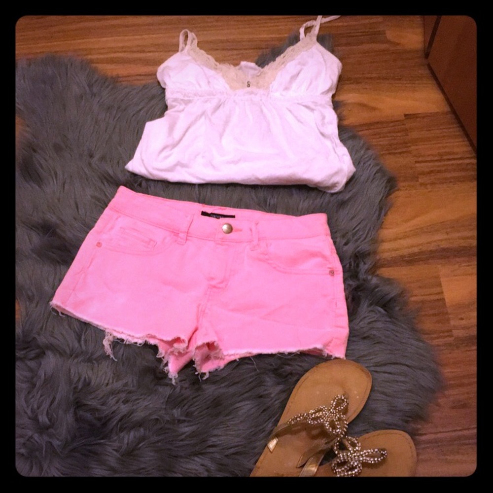 Pink denim shorts